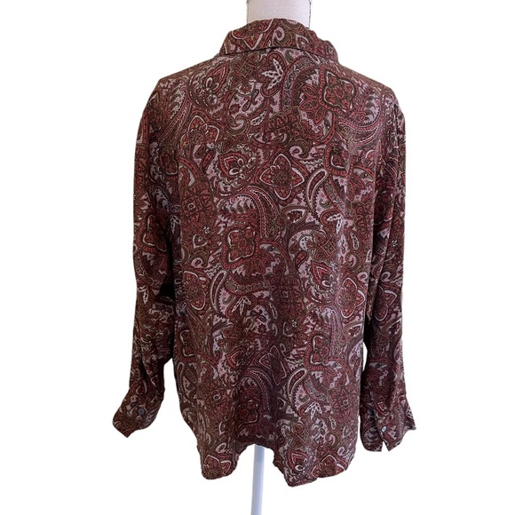 Charter Club Woman Silk Paisley Fall Color Button Down Blouse 18W - Picture 4 of 7